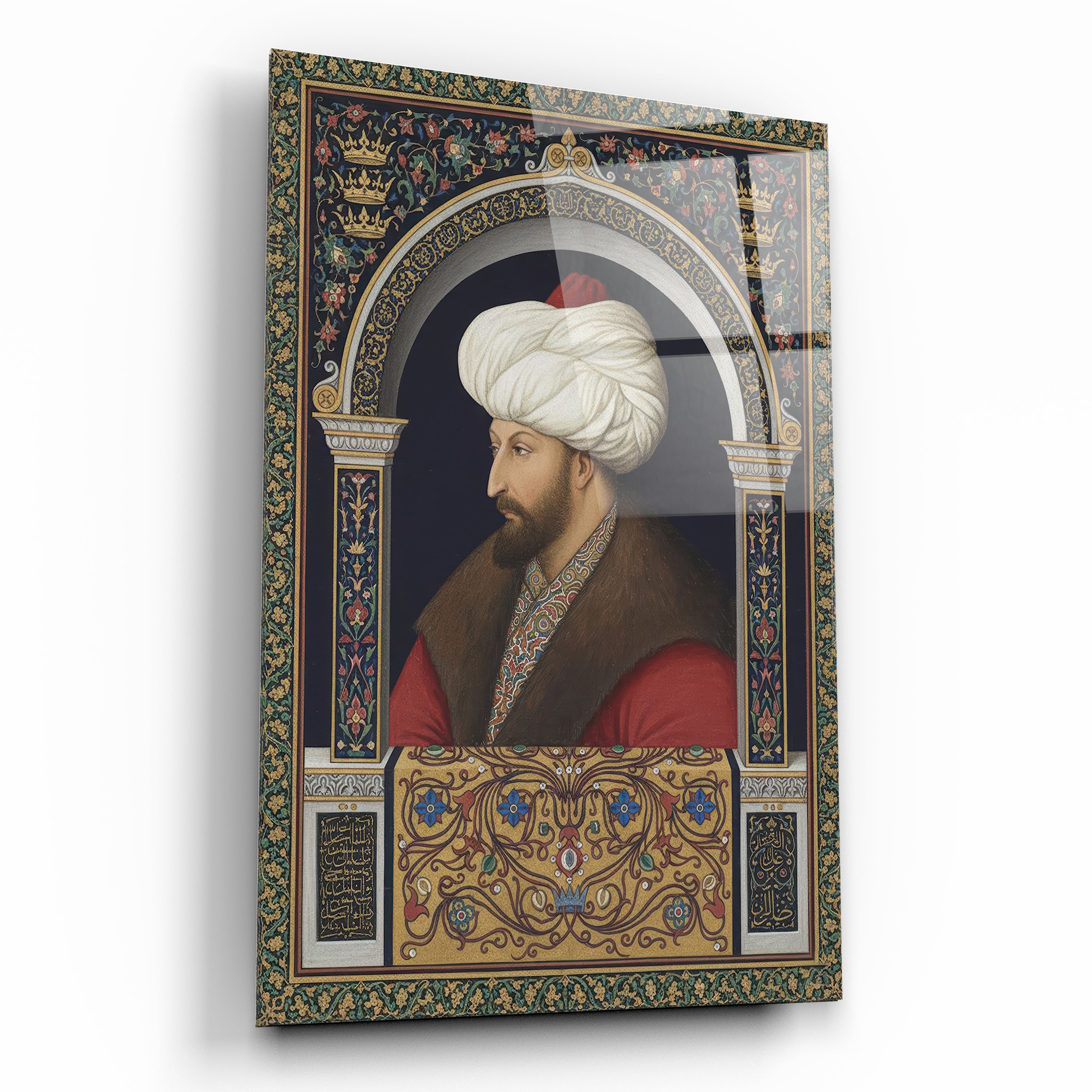 Klasik Kemerli Fatih Sultan Mehmed Portresi Cam Tablo