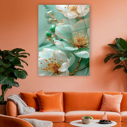 pastel yeşil 3d görünümlü çiçek duvar dekoru