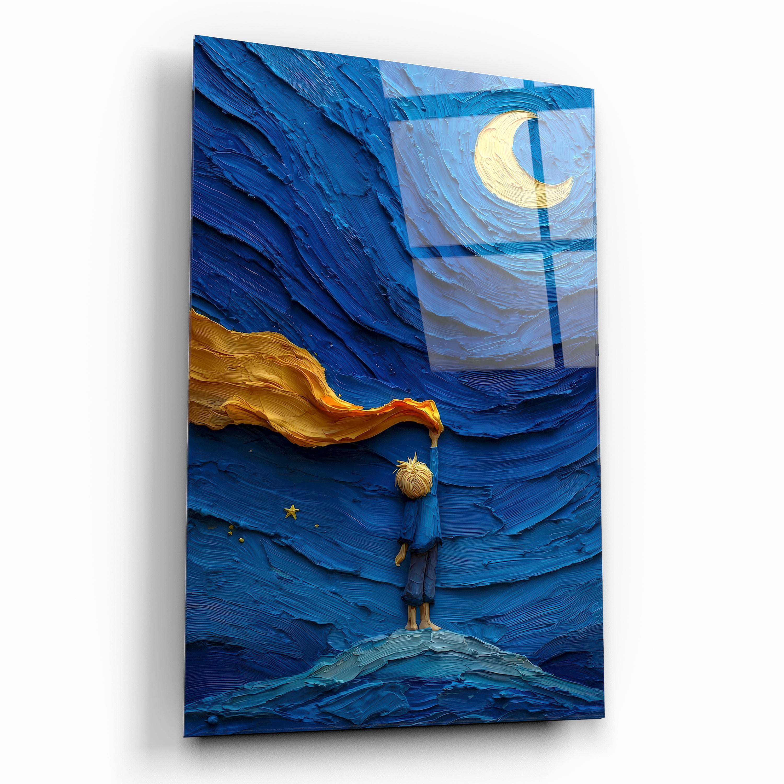 küçük prens ve hilal cam tablo van gogh stili