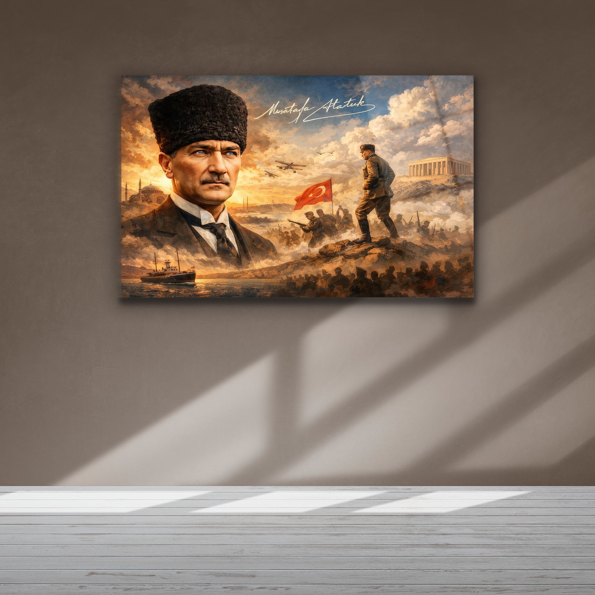 makam odası ofis için tarihi kolaj lüks temperli cam sanatı