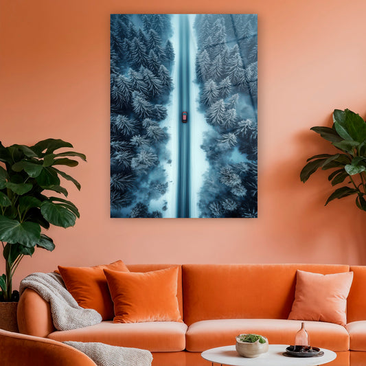 modern kış manzaralı minimalist cam duvar sanatı