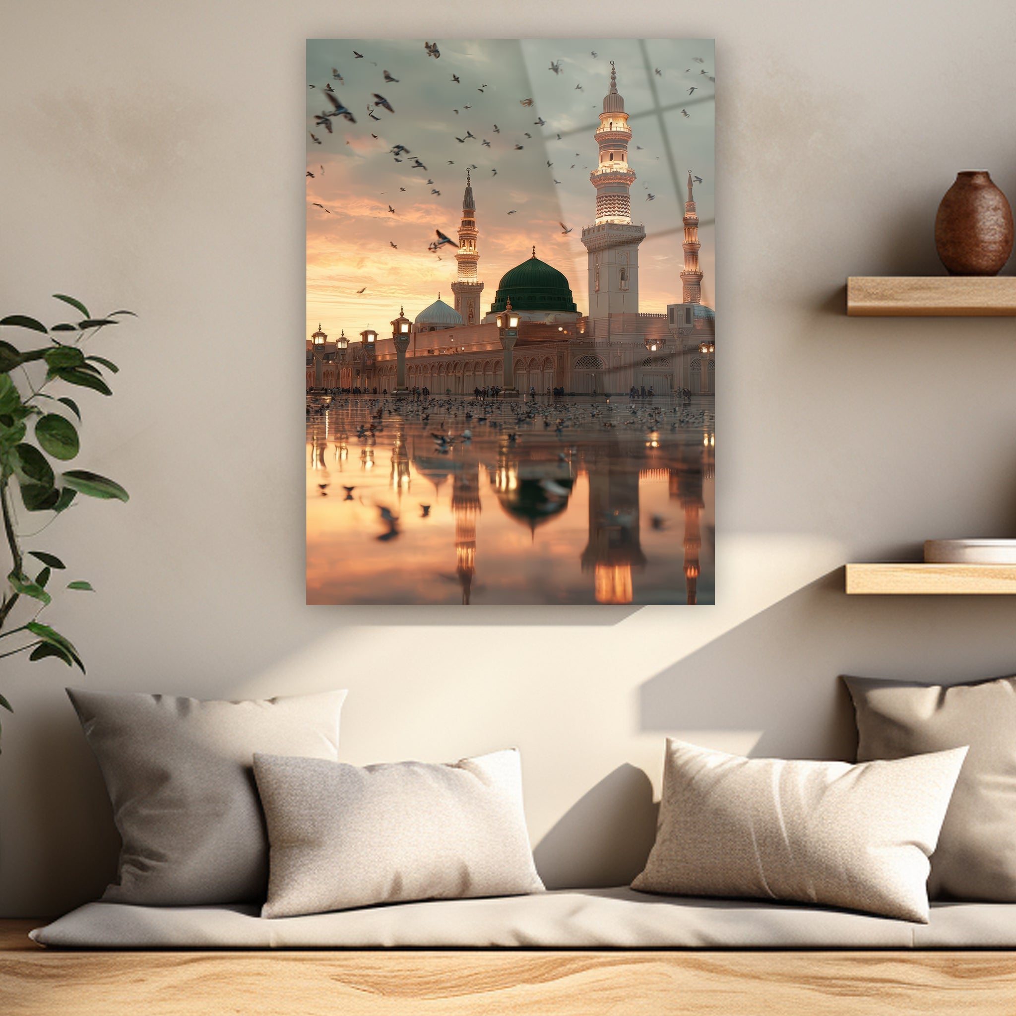dini mekan gün batımı yansıması islami poster
