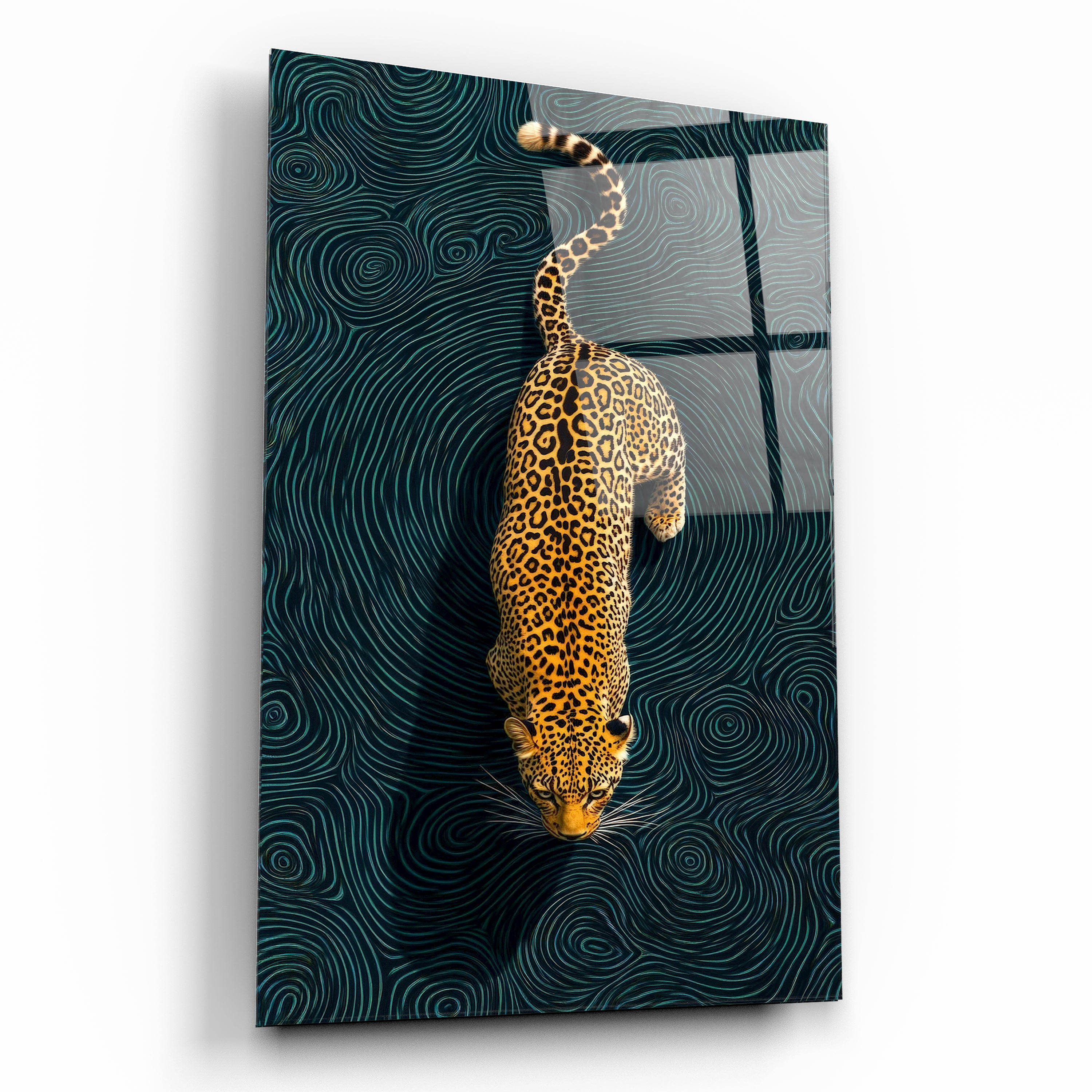 leopar cam tablo topografik desenli vahşi doğa teması