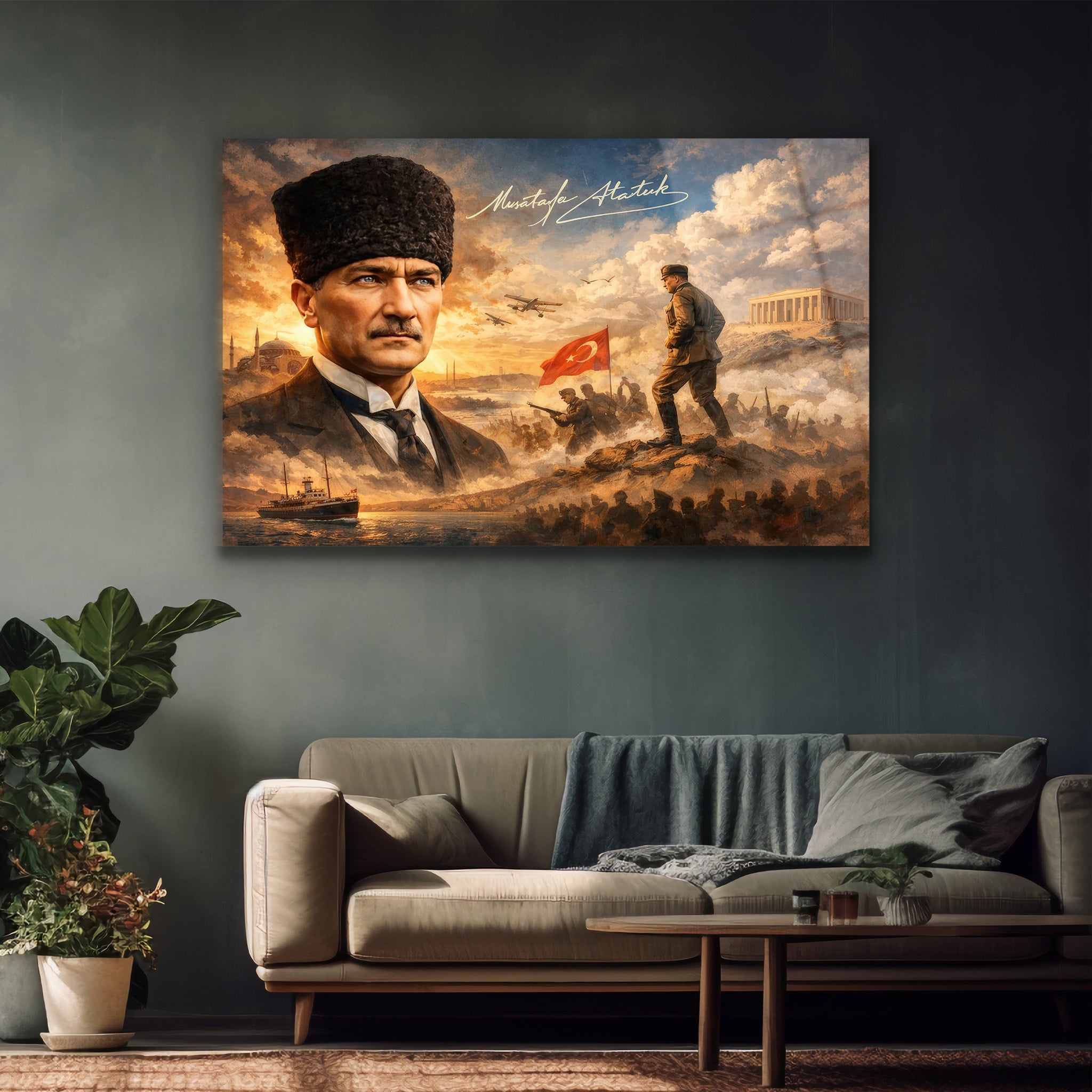 cumhuriyetin kuruluşu temalı atatürk cam tablo dekorica