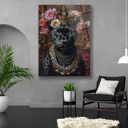 Dikey formda maksimalist hayvan sanatı temalı temperli cam tablo
