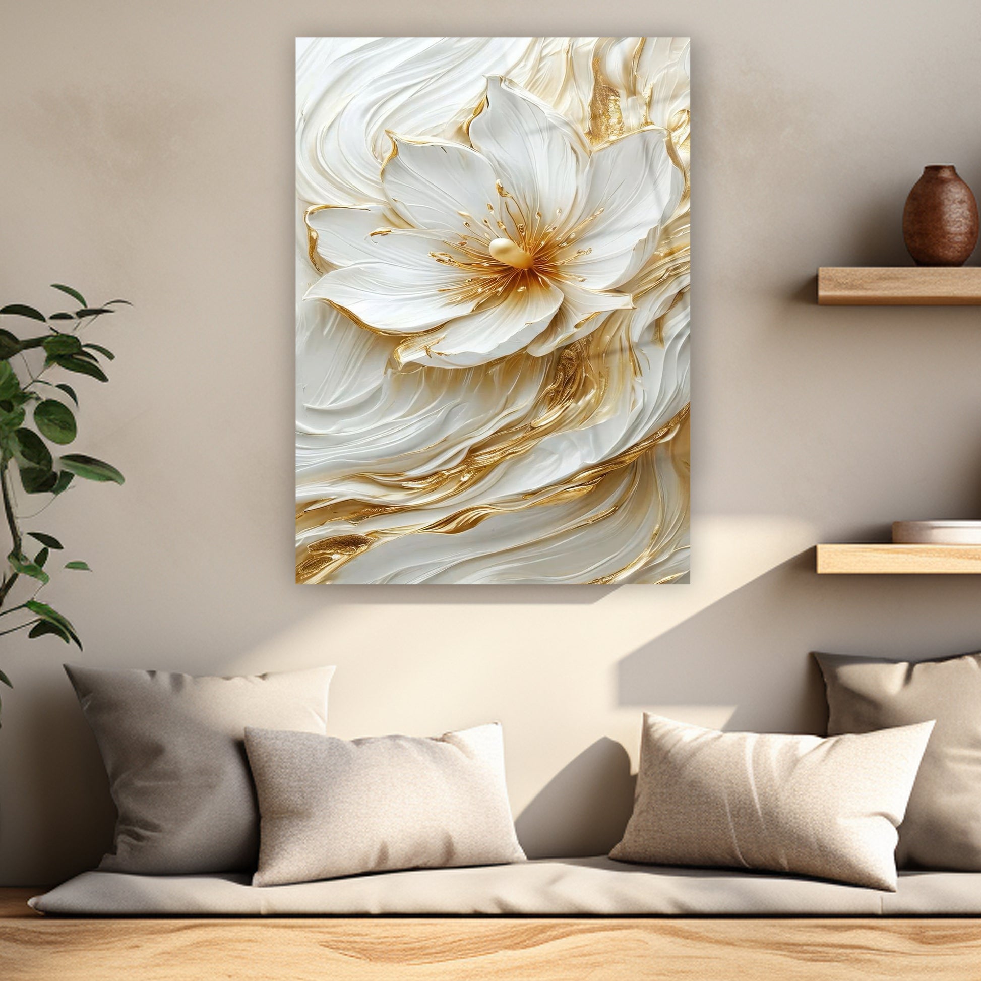 inci beyazı ve gold sanatsal cam baskı