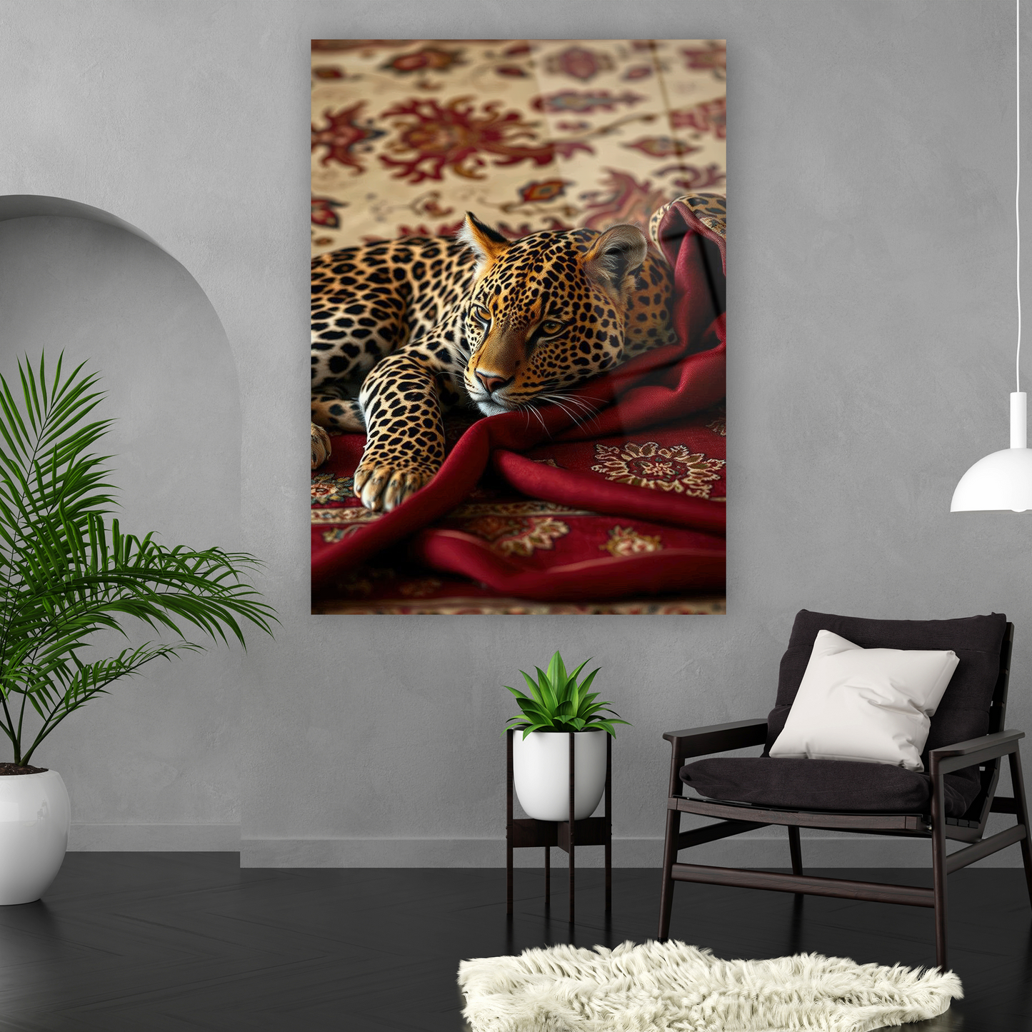 Modern iç mekanlar için vahşi kedi temalı dekoratif cam sanat