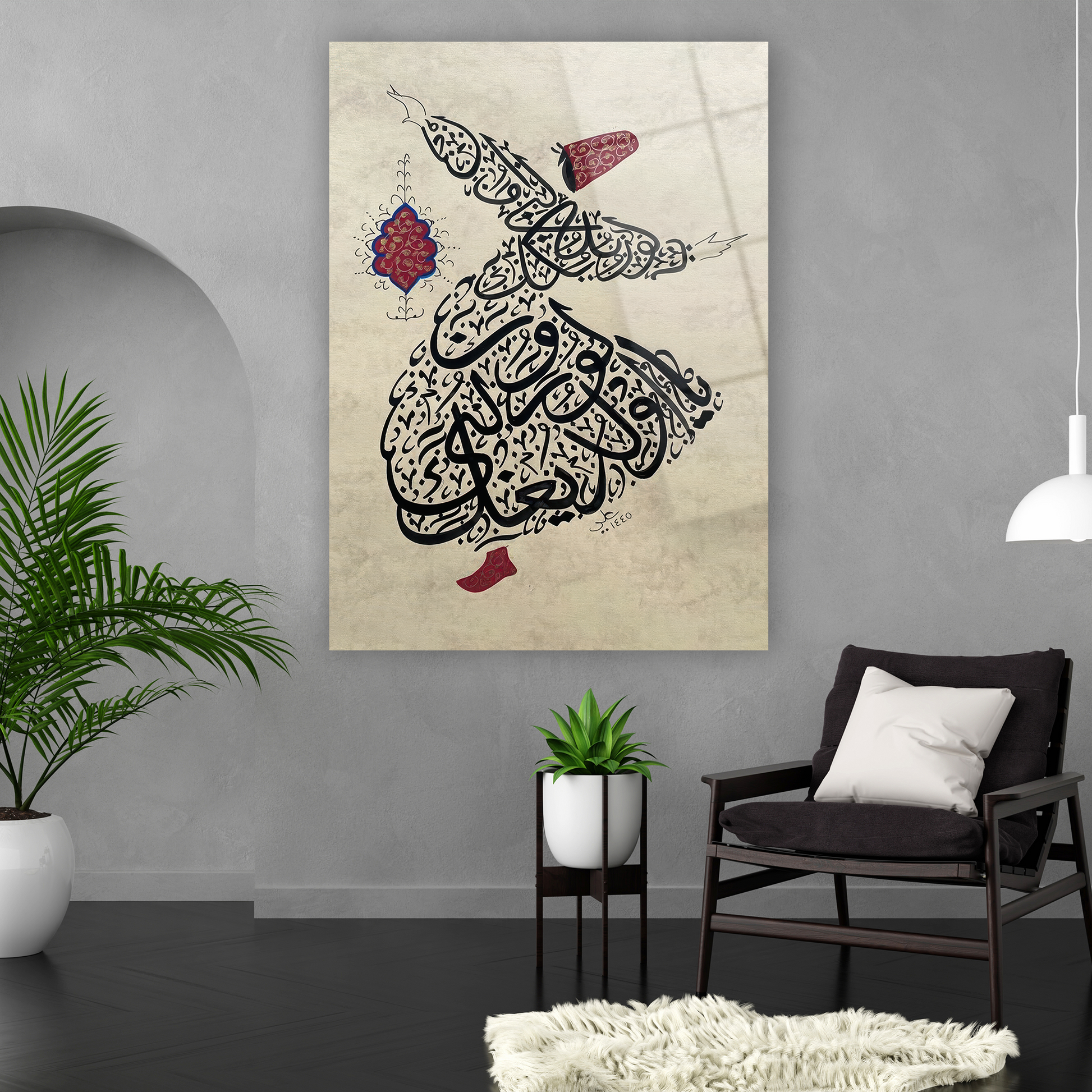 eskitme zeminli sanatsal hat yazılı derviş tablosu