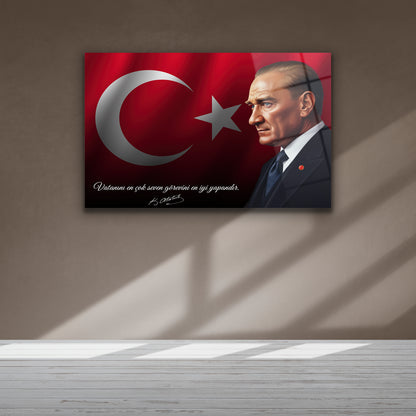 mustafa kemal atatürk portresi parlak cam baskı