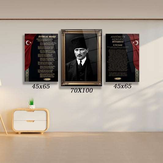 çerçeve görünümlü mustafa kemal atatürk portresi duvar dekoru