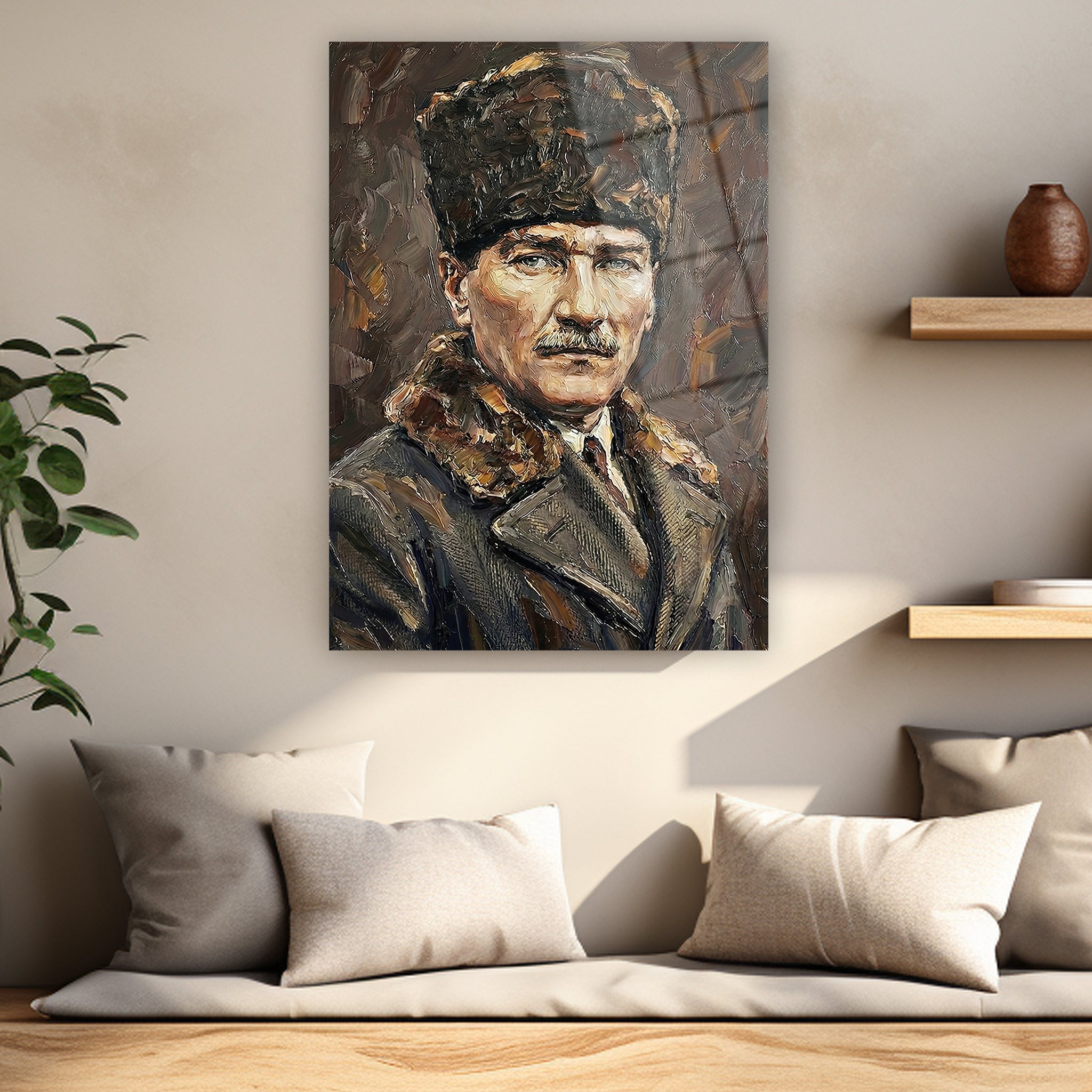 makam odası ofis için lüks yağlı boya efektli tablo denizli