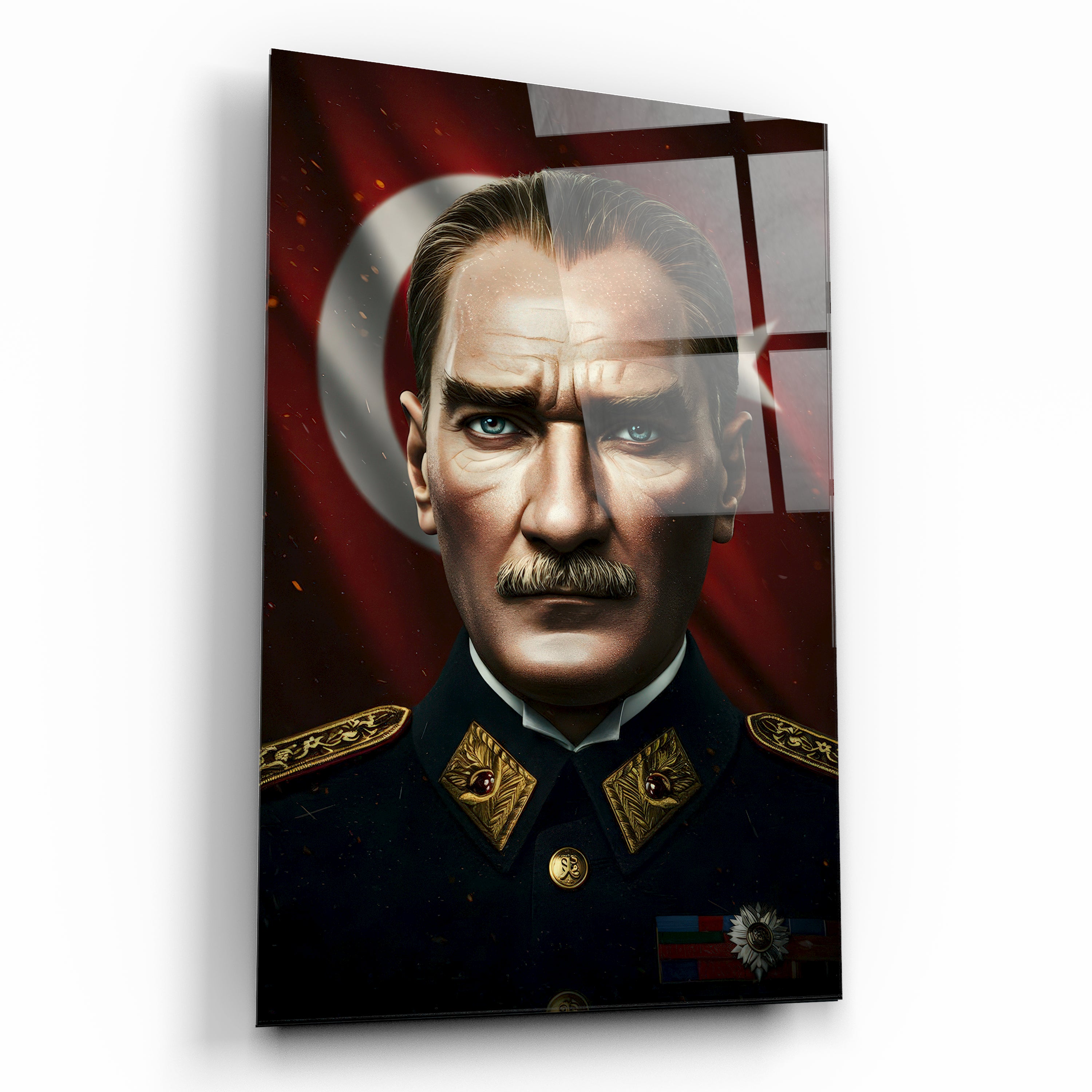 Mareşal Atatürk ve Türk Bayrağı Cam Tablo