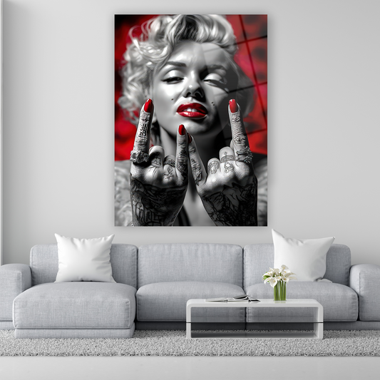 dövmeli marilyn monroe pop-art cam tablo