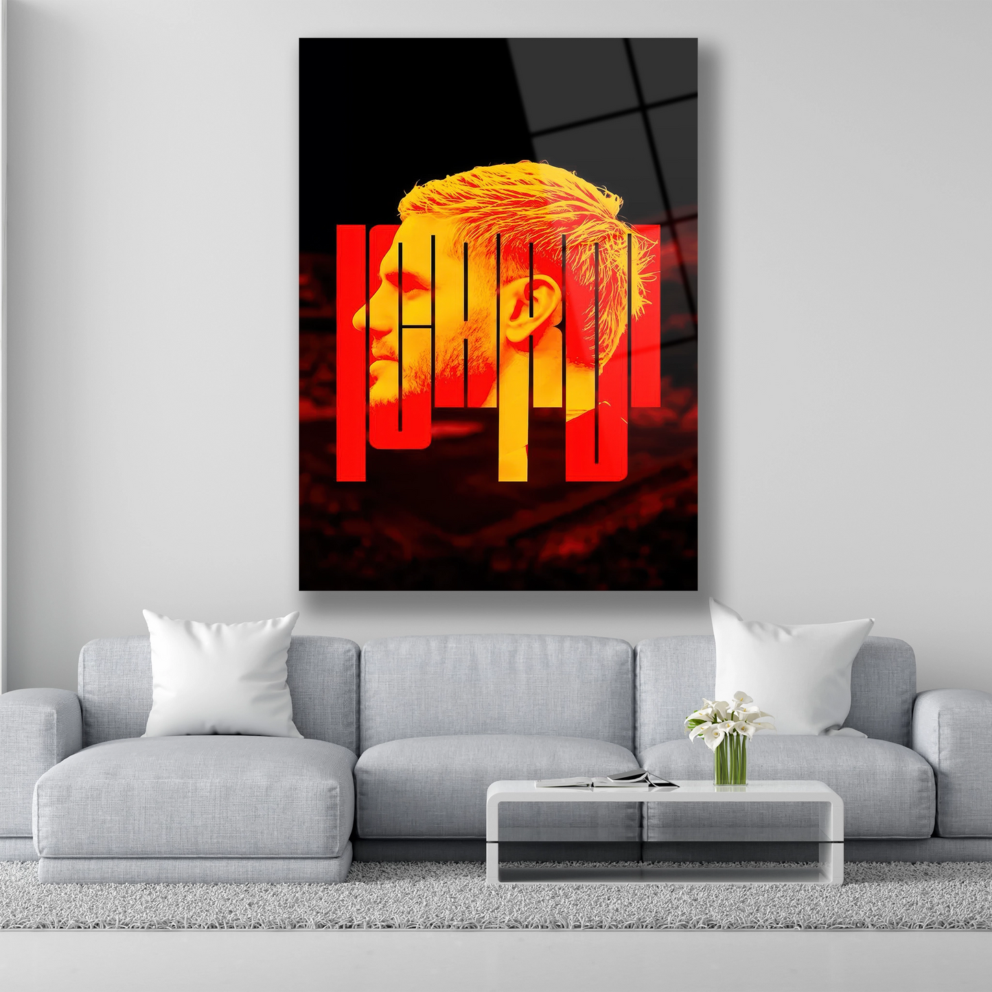 Mauro Icardi tipografik yüz portresi cam tablo