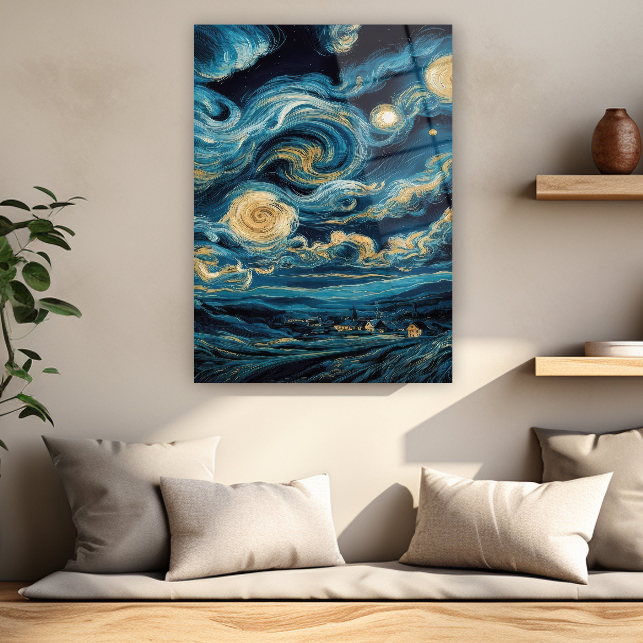 mavi ve sarı girdaplı gökyüzü posteri