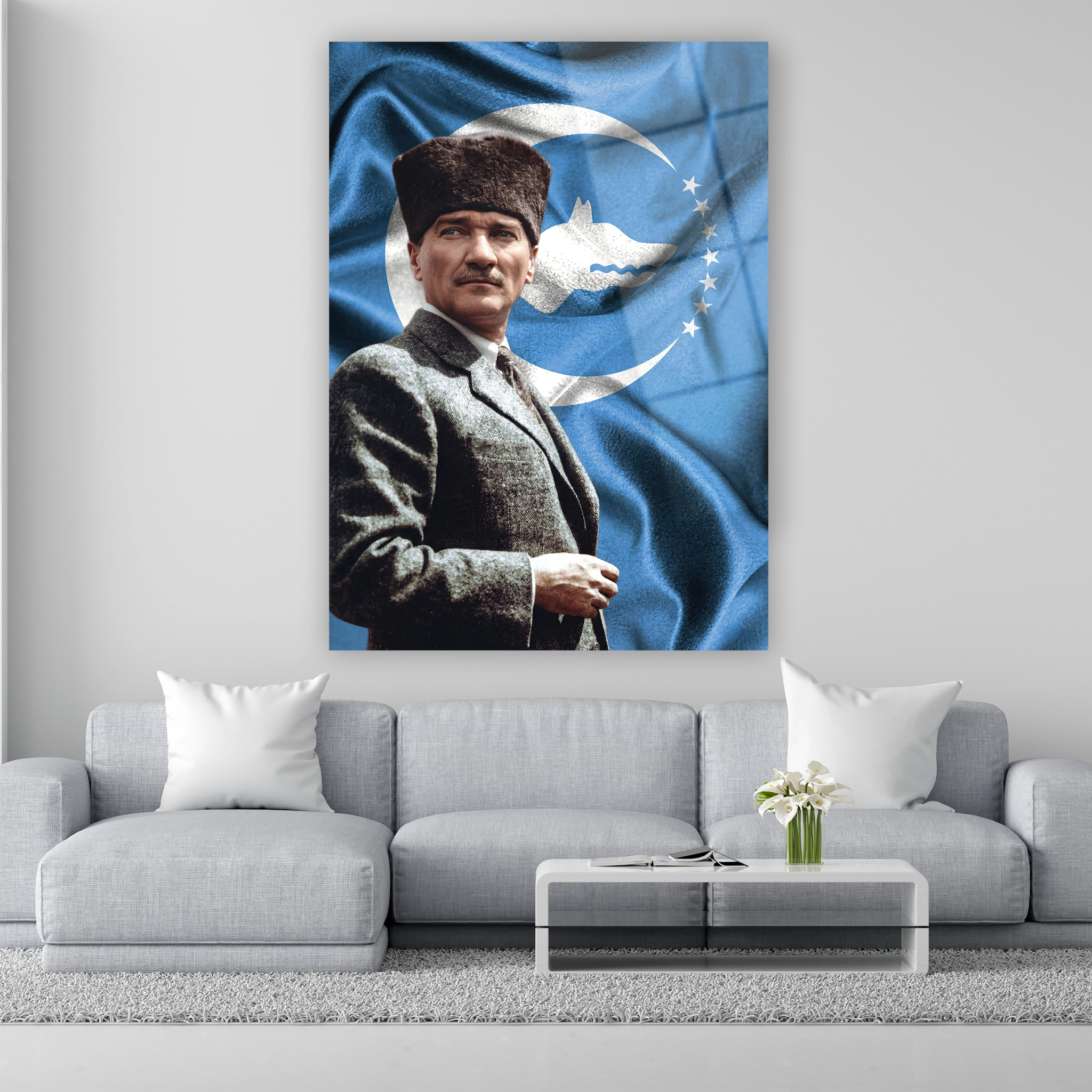 kalpaklı mustafa kemal bozkurt sembollü duvar dekoru