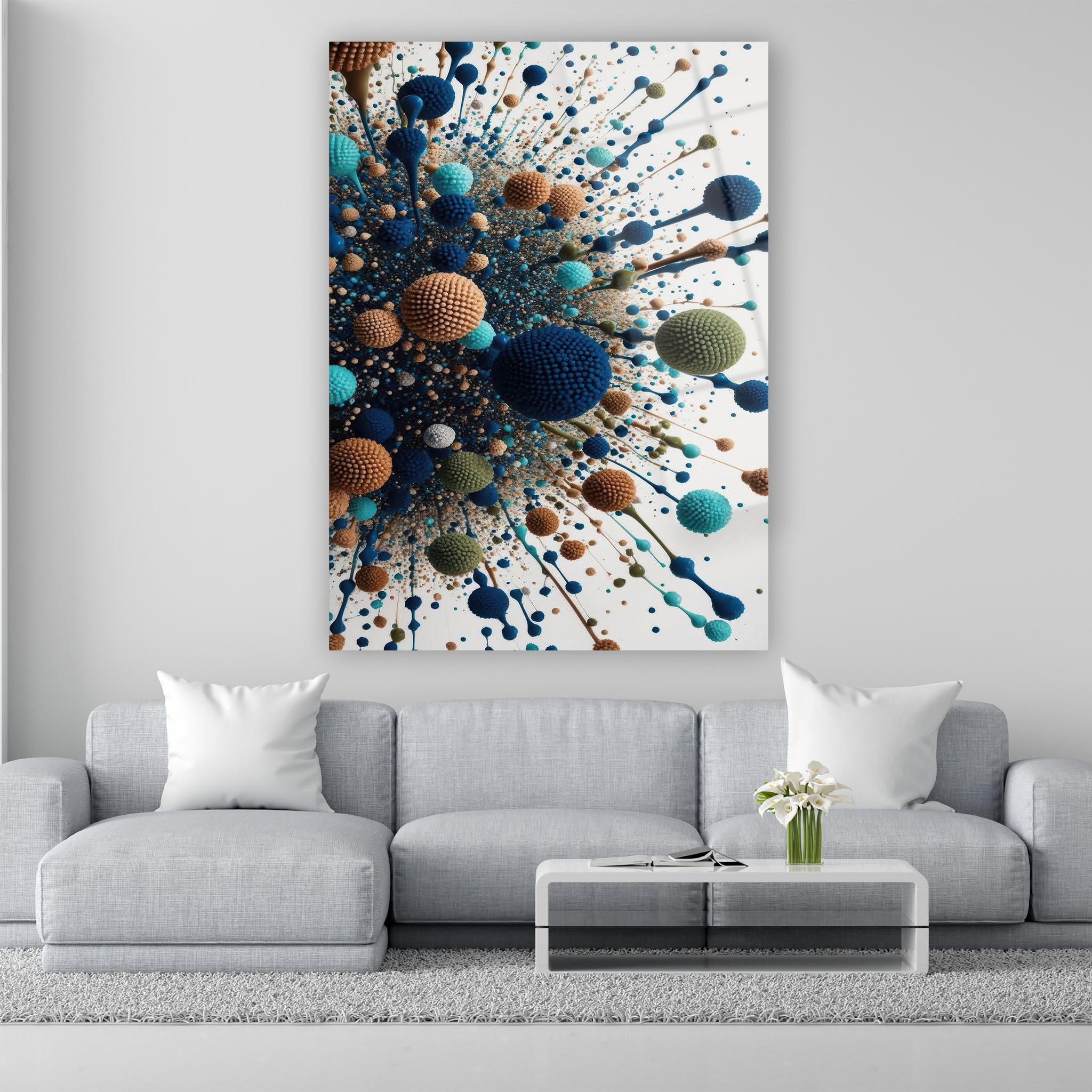 abstract molecular spheres 3d art glass print