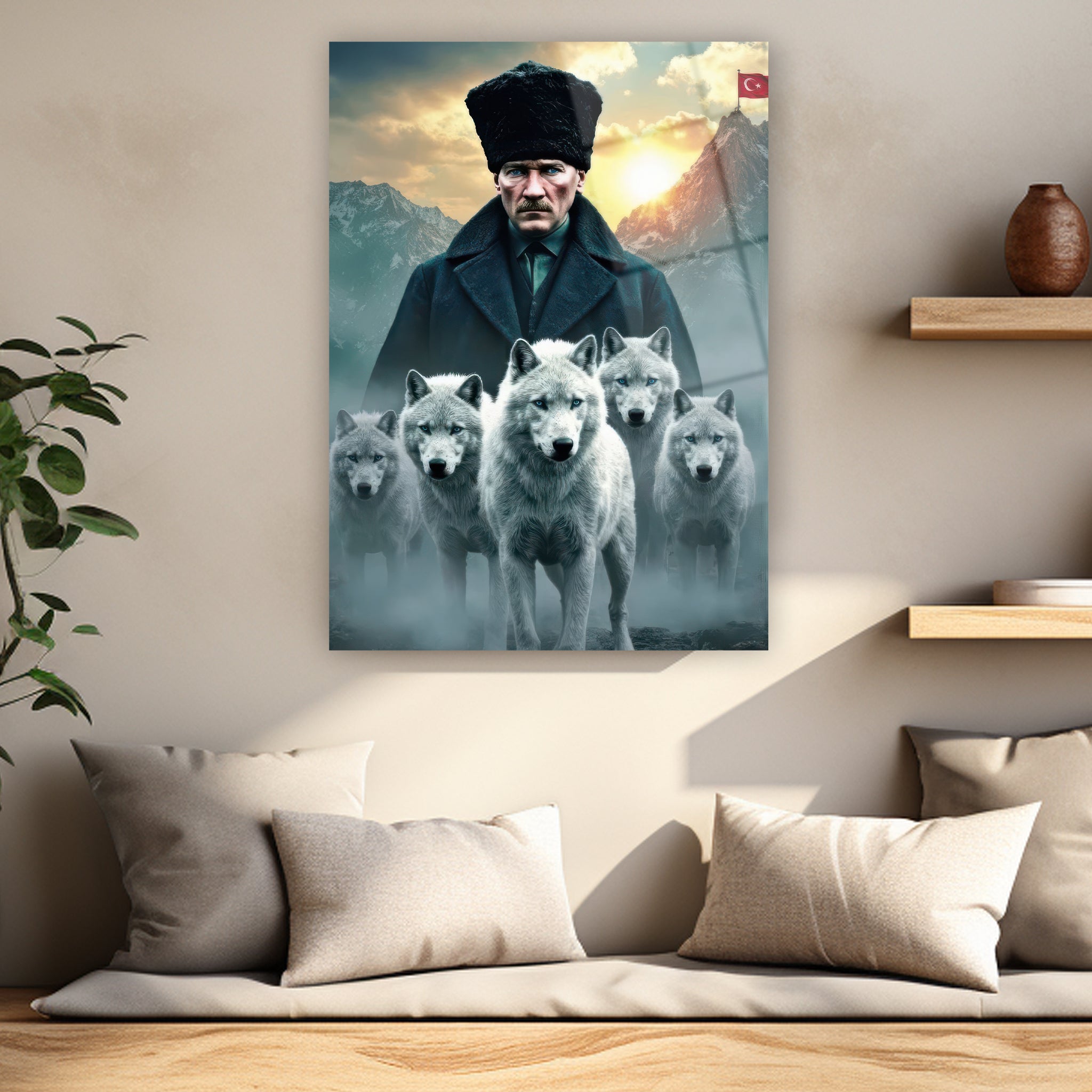 türk bayrağı ve karlı dağ manzaralı lider posteri