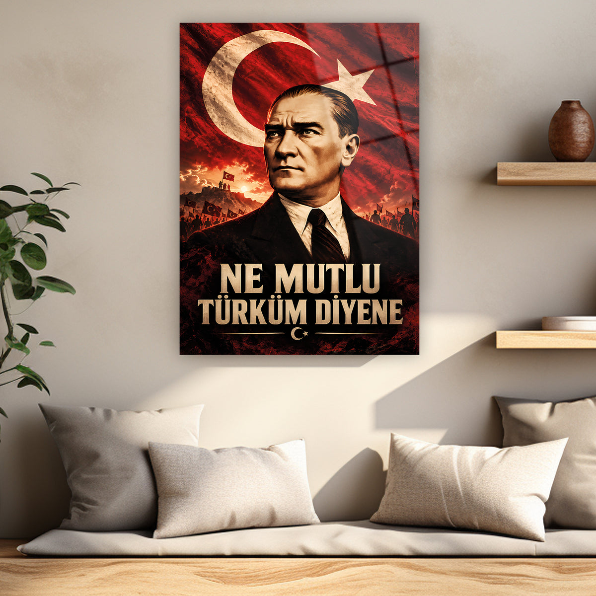 Ay yıldız ve Atatürk portresi detaylı milli duvar tablosu