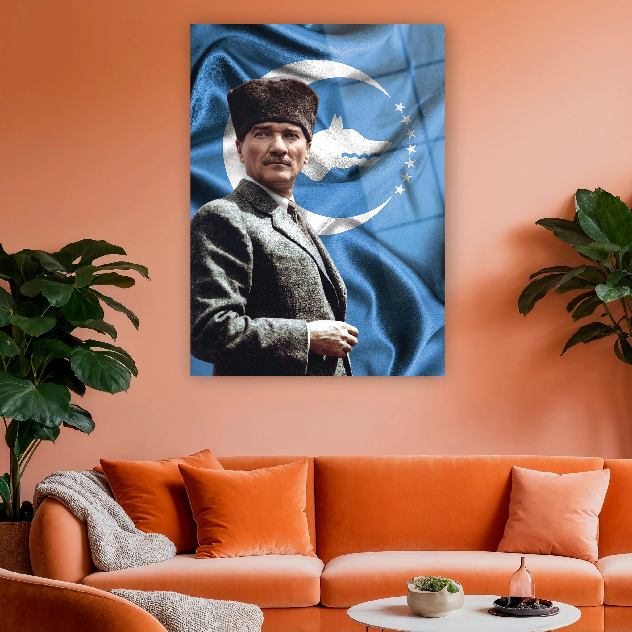 makam odası için milliyetçi atatürk temperli cam sanatı dekorica
