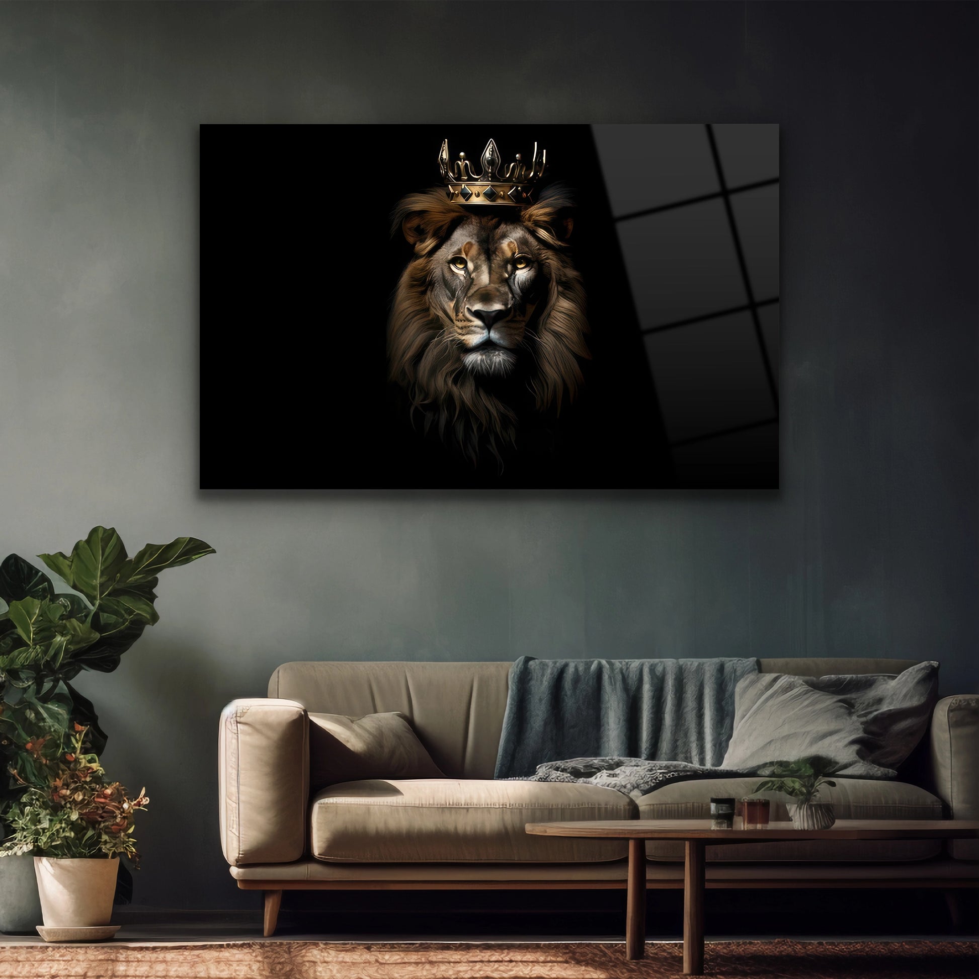 Lüks ofisler için siyah aslan kafası tablo