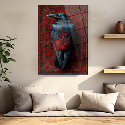 Mistik kuzgun tasarımlı yüksek çözünürlüklü cam tablo