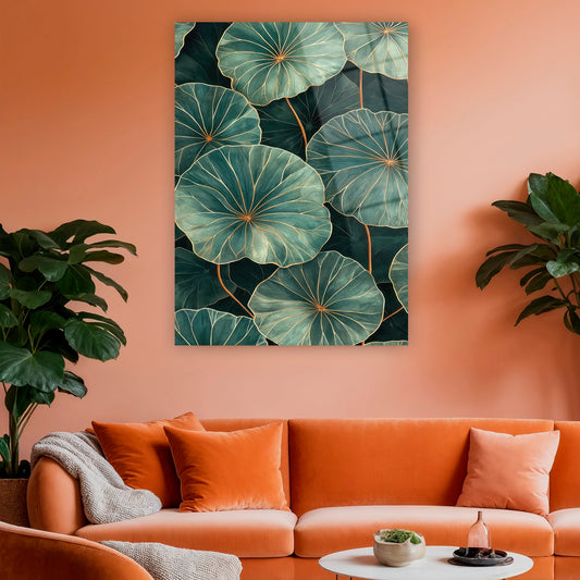 modern botanik cam duvar sanatı zümrüt yeşili