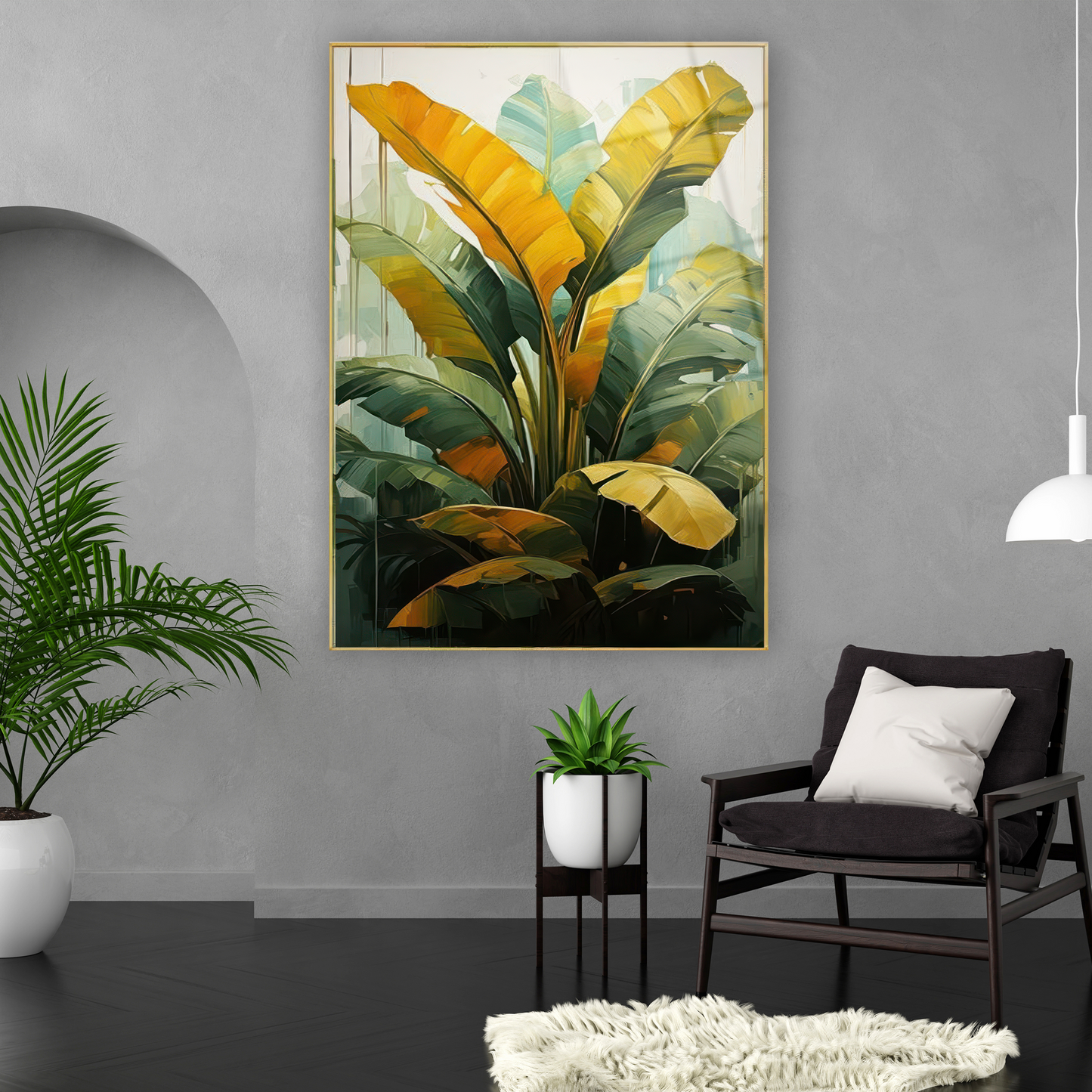 hardal sarısı ve yeşil modern salon tablosu