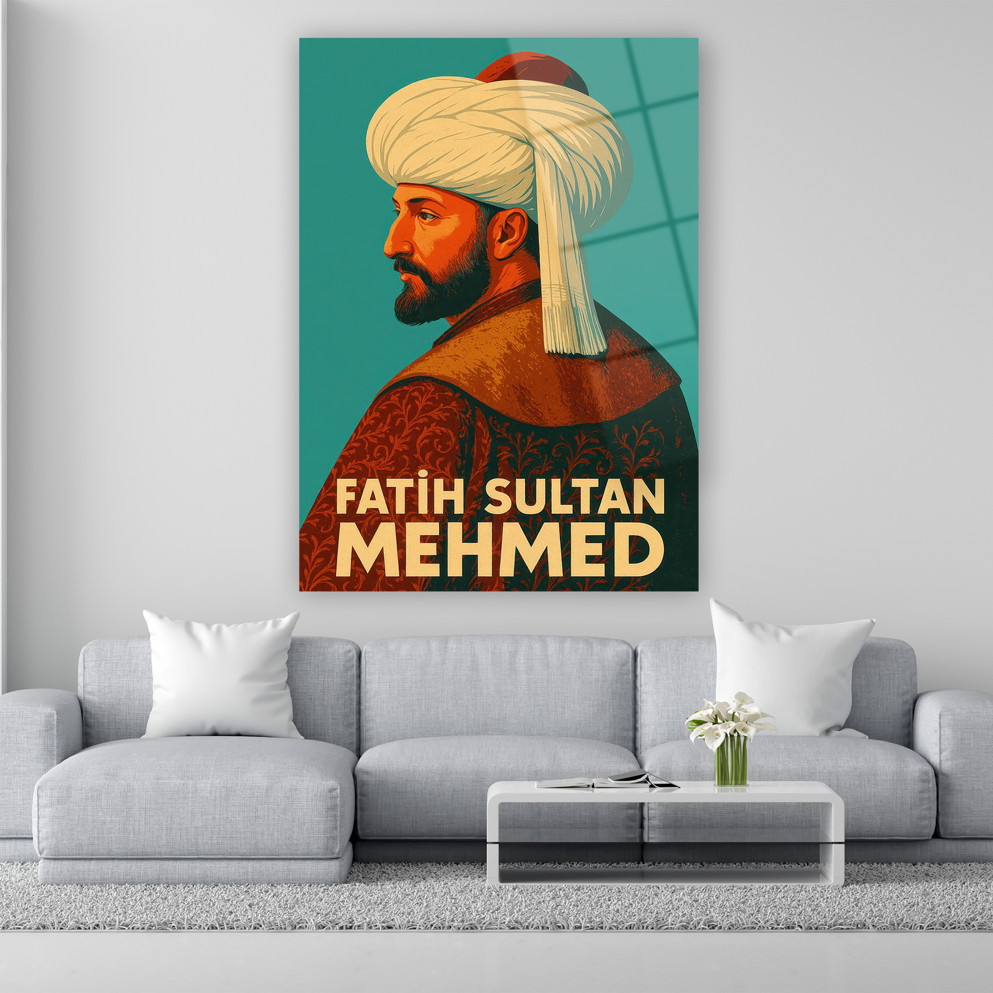 modern retro tarzı fatih sultan mehmed cam tablo