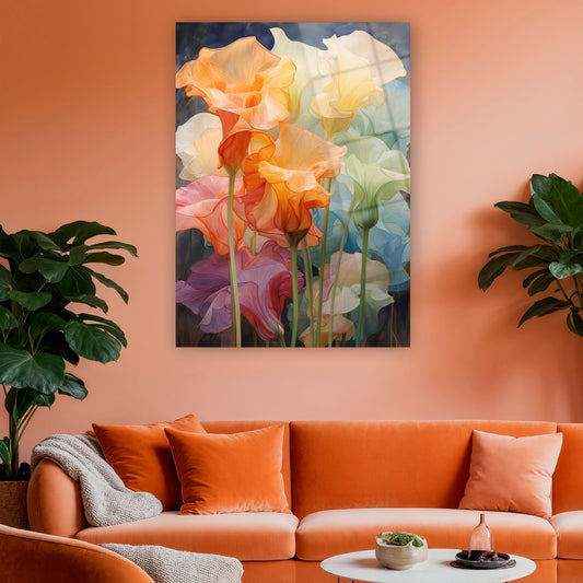 modern mercan ve turuncu floral duvar sanatı