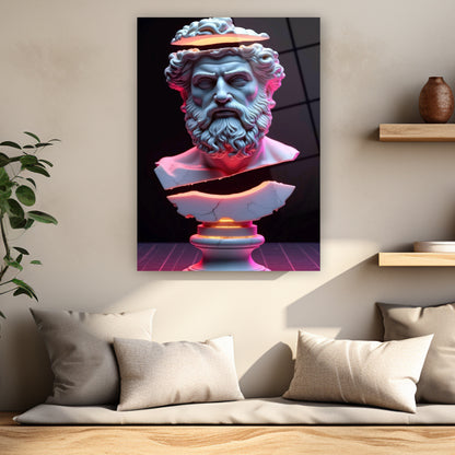 dilimlenmiş mermer heykel ve pembe ışıklar