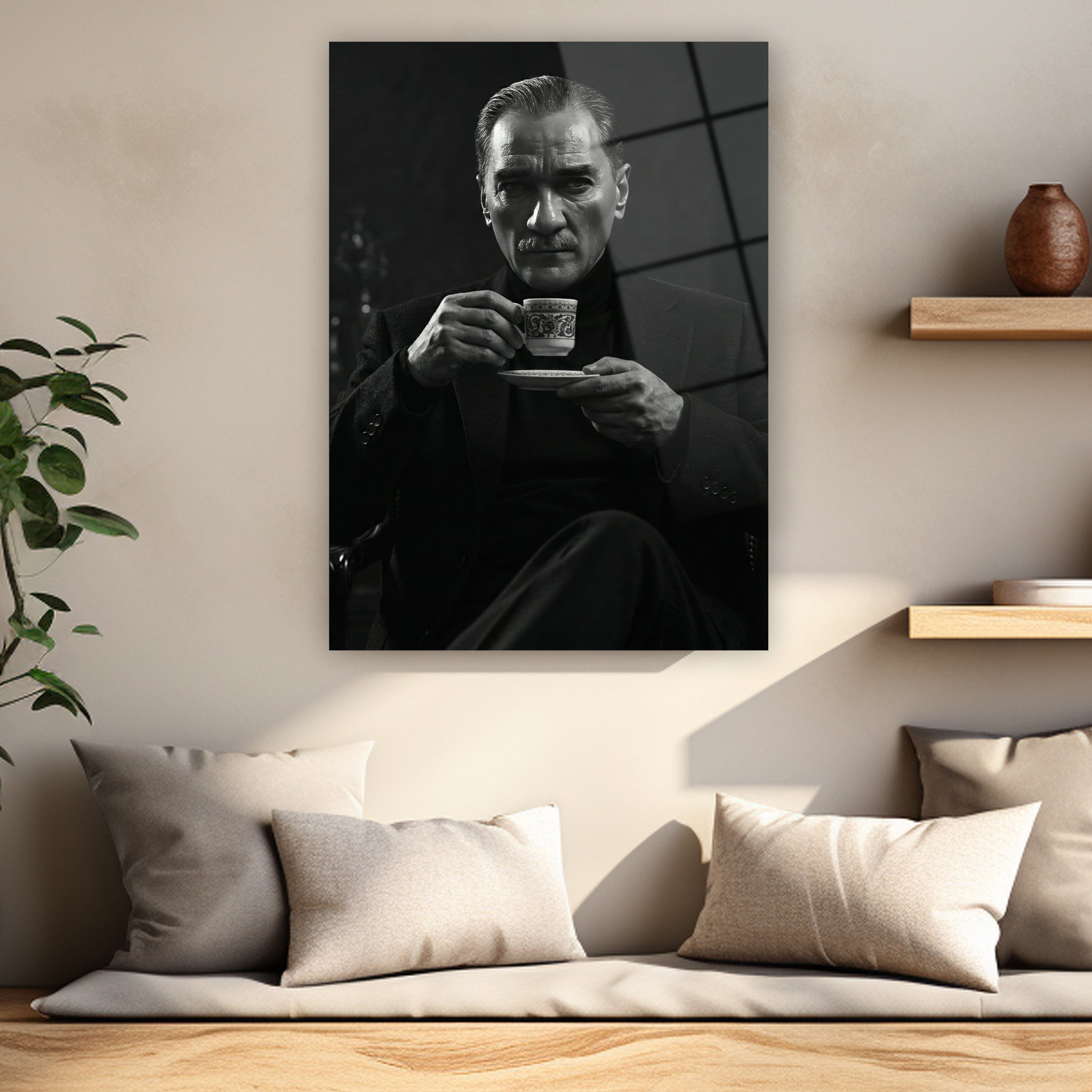 modern giyimli asil duruşlu tarihi lider posteri