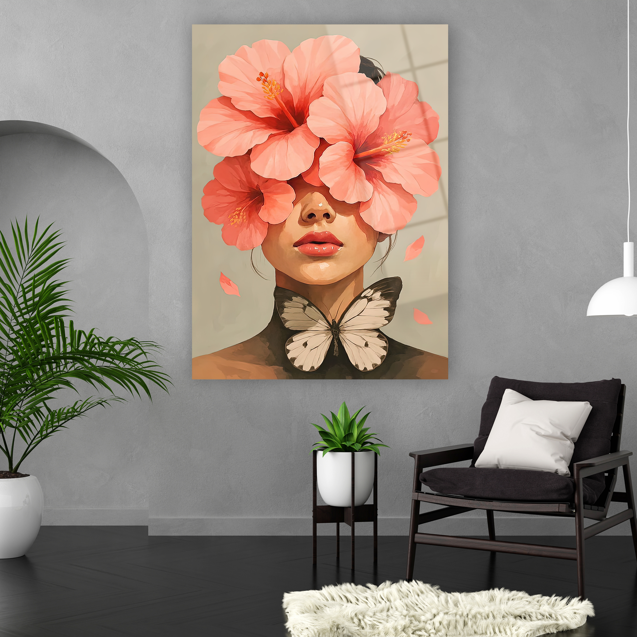 modern sanat kadın figürü ve kelebek cam sanatı tasarımı