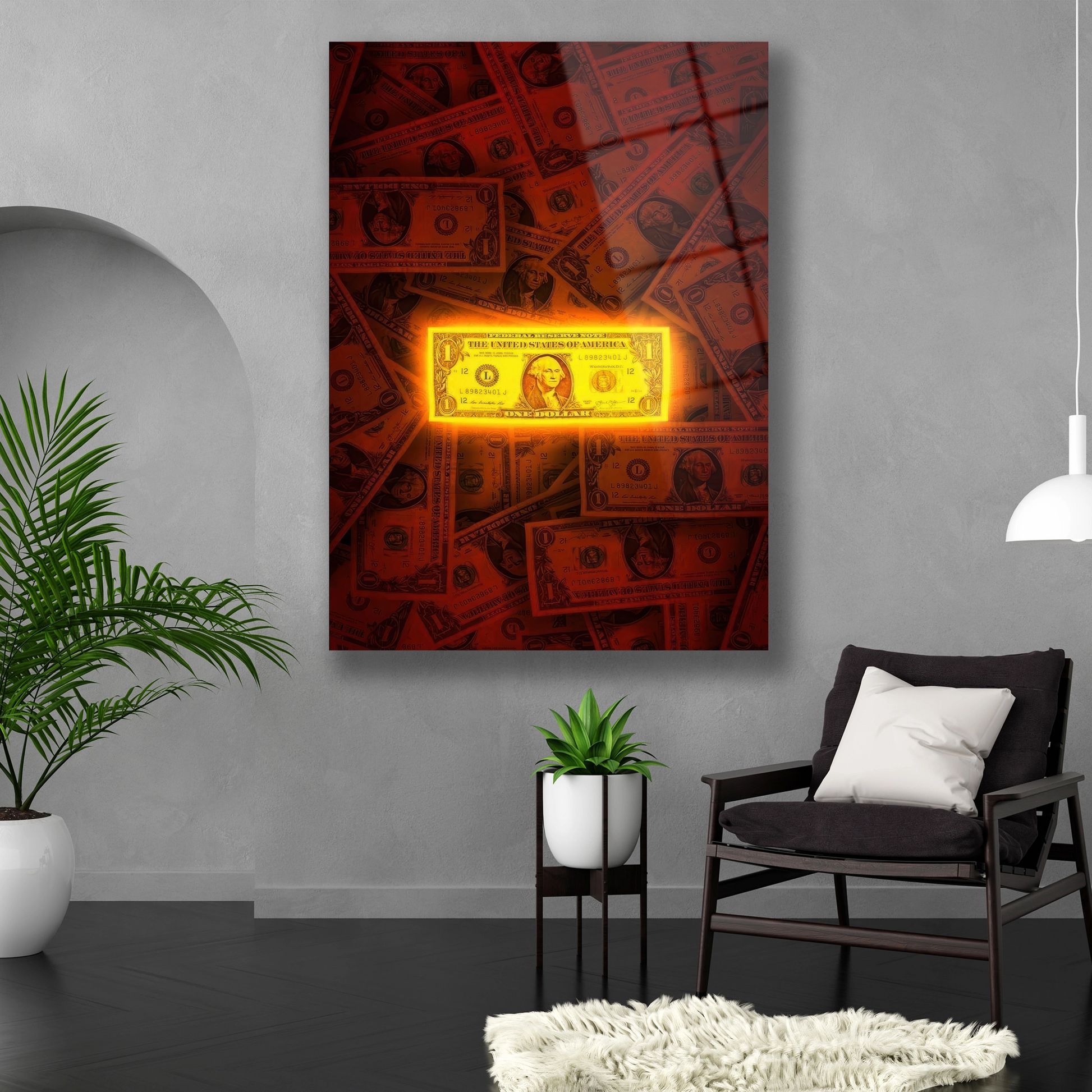 Modern Dekorasyon İçin Işıltılı Dolar Cam Baskı