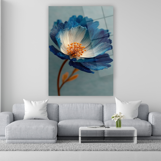 modern botanik sanat mavi yaprak posteri