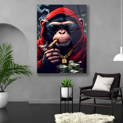 Dikey formda pop art tarzı havalı maymun duvar sanatı