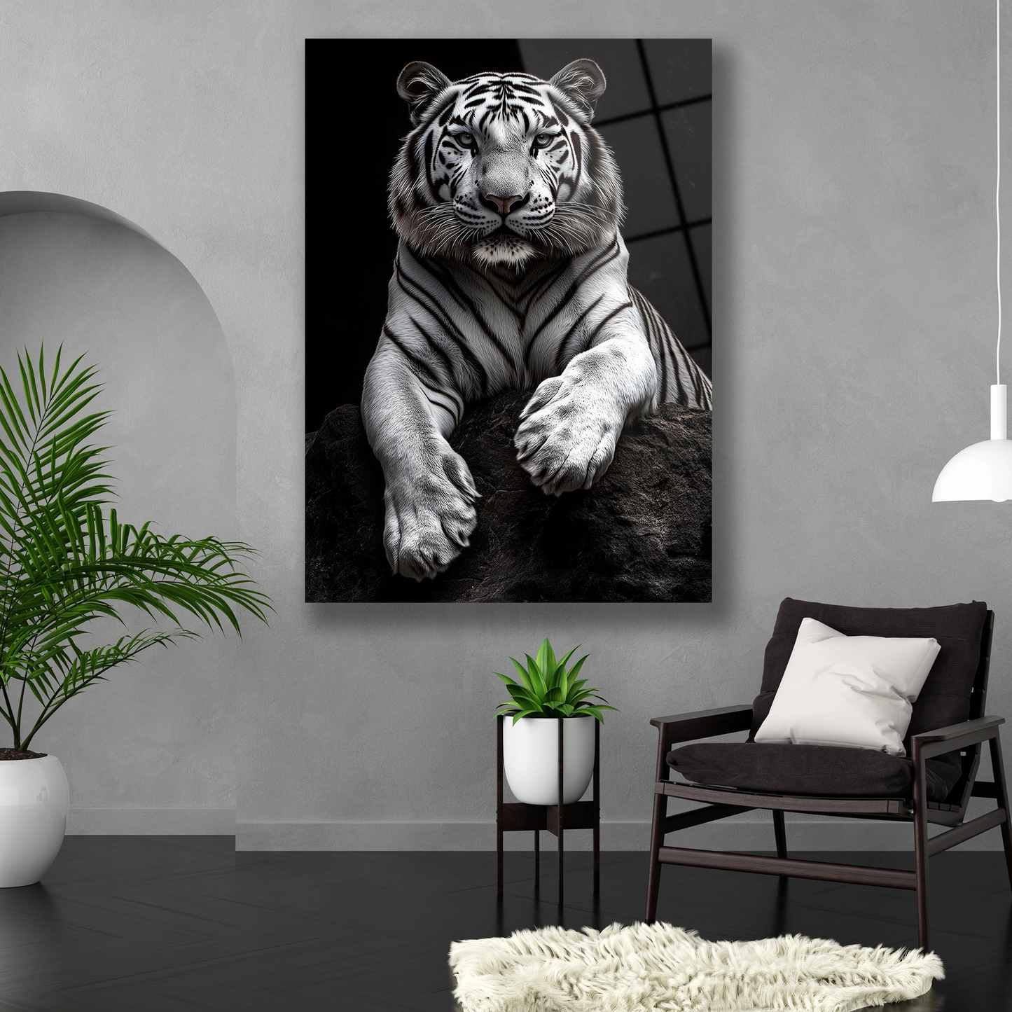 Dikey formda karizmatik hayvan portresi temperli cam tablo