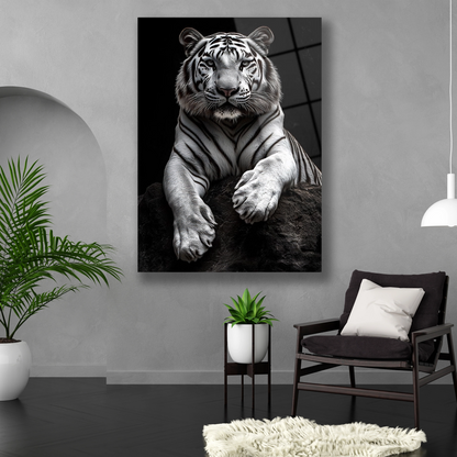 Dikey formda karizmatik hayvan portresi temperli cam tablo