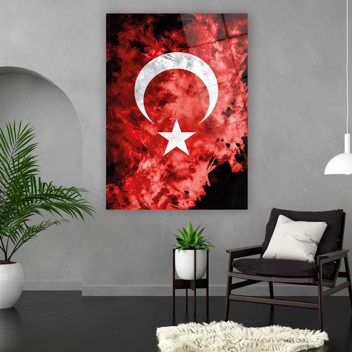 Modern Türk Bayrağı sanatsal cam tablo tasarımı