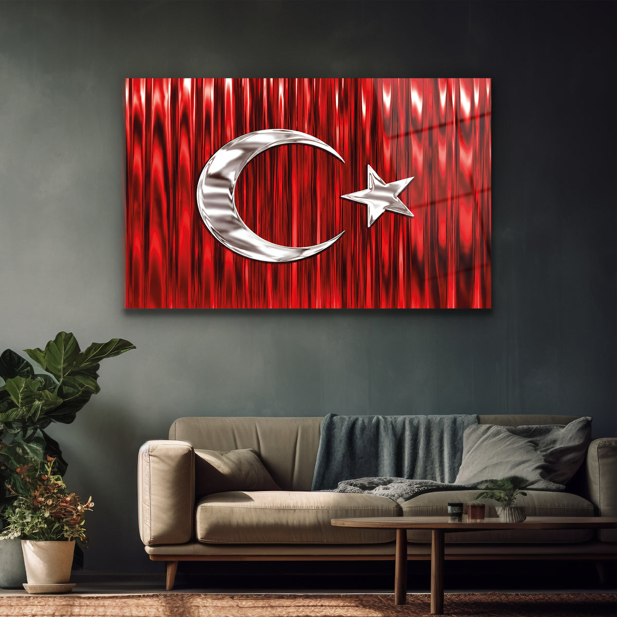 Modern metalik Türk Bayrağı cam tablo tasarımı