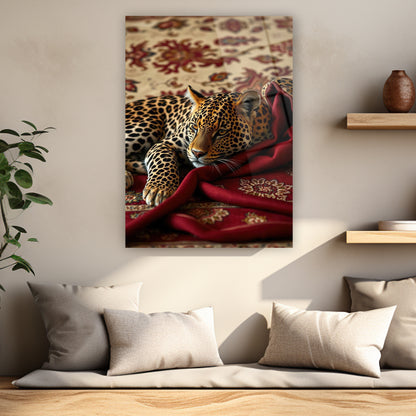 Turuncu duvar dekoruna uygun lüks leopar desenli tablo