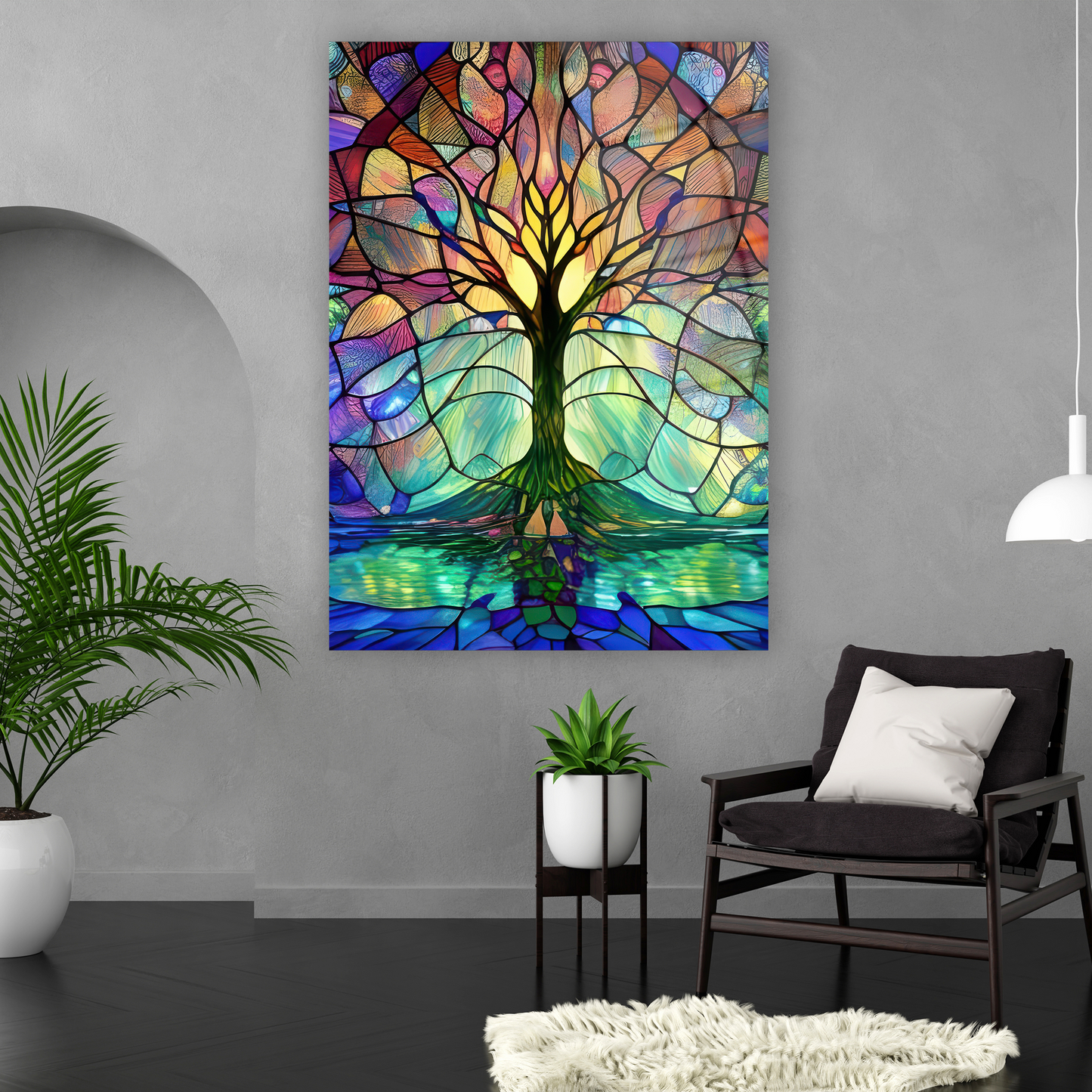 spiritüel hayat ağacı renkli salon tablosu