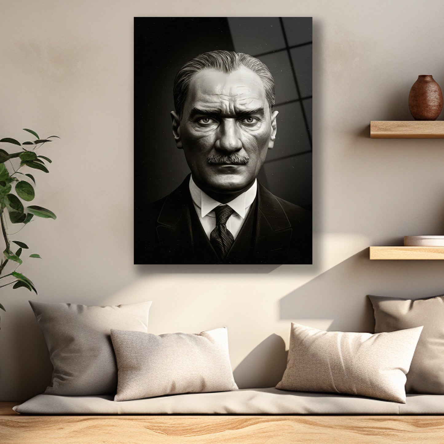 Yüksek çözünürlüklü siyah beyaz Atatürk yüz detayları baskısı