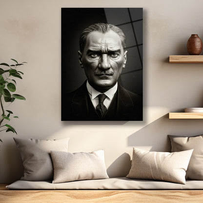 Yüksek çözünürlüklü siyah beyaz Atatürk yüz detayları baskısı