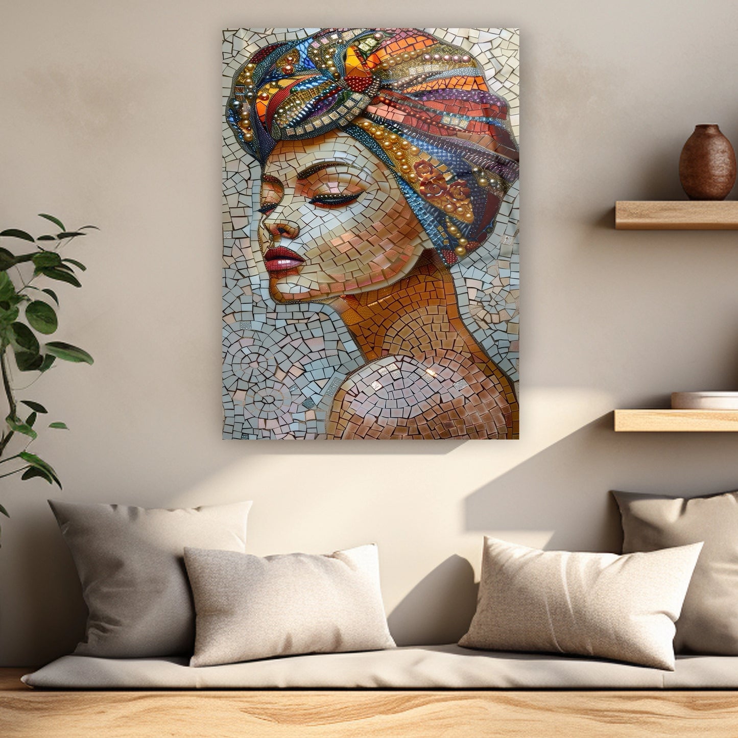 mosaic art exotic woman portrait glass print