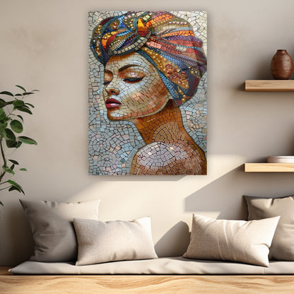 mosaic art exotic woman portrait glass print