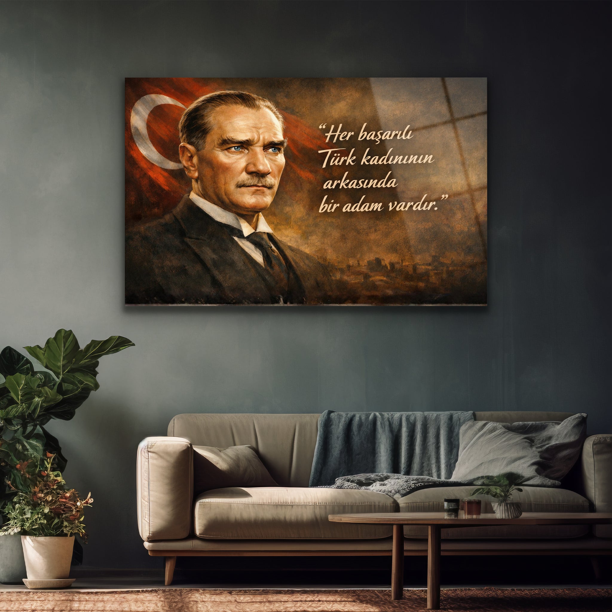 modern koyu renkli salon için lüks atatürk temperli cam sanatı