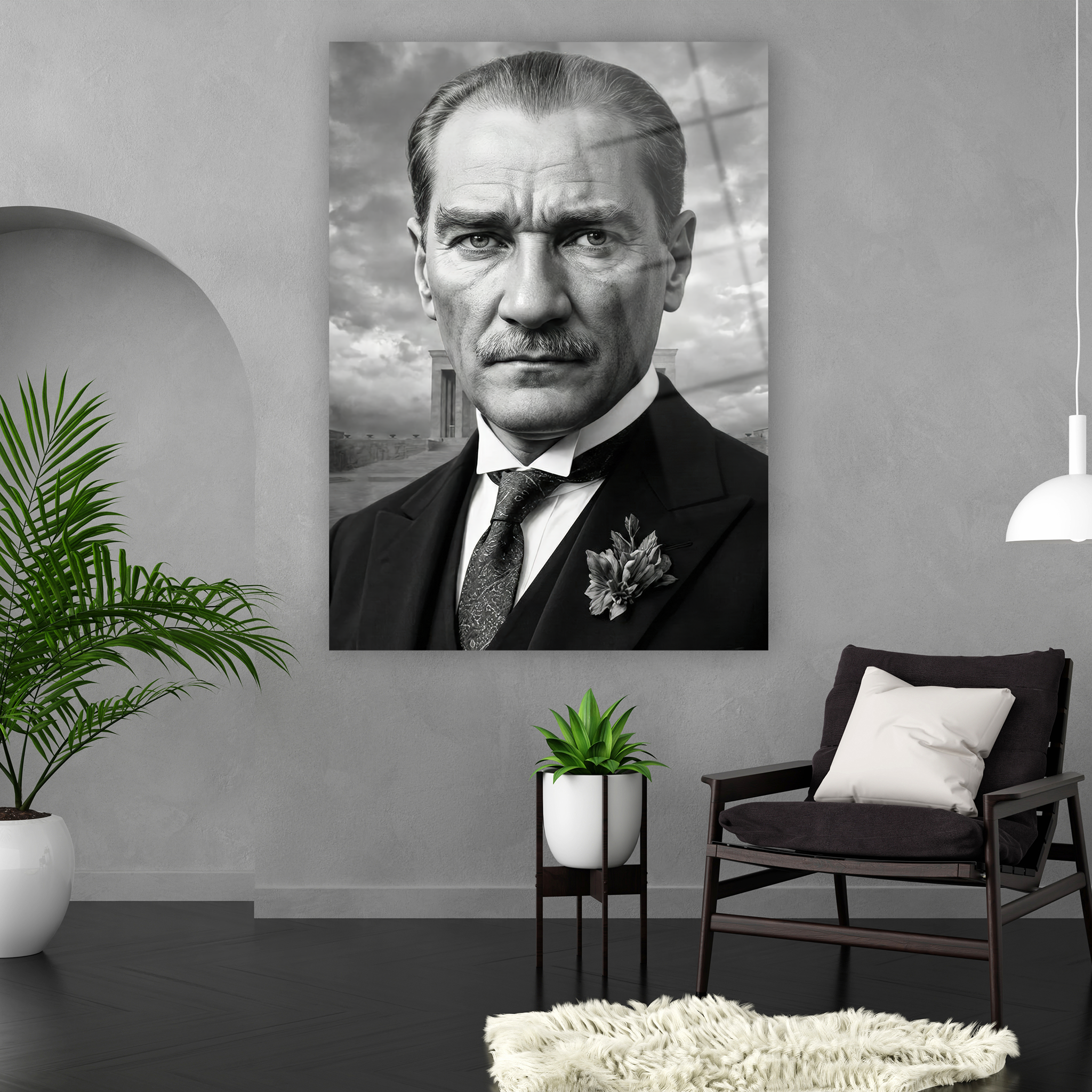 Ofis için karizmatik Atatürk cam baskı tablo