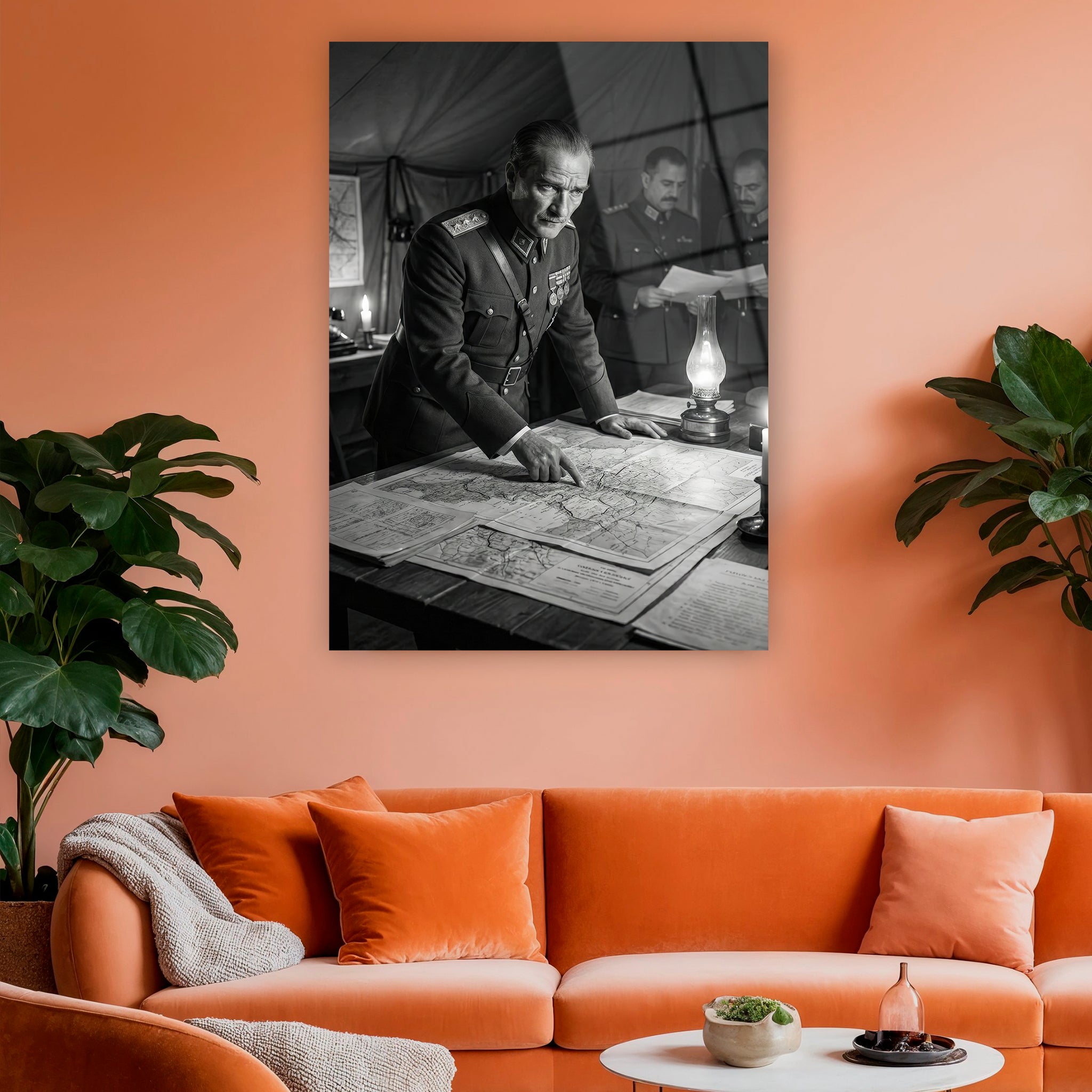 Siyah beyaz Mustafa Kemal Atatürk cam tablo