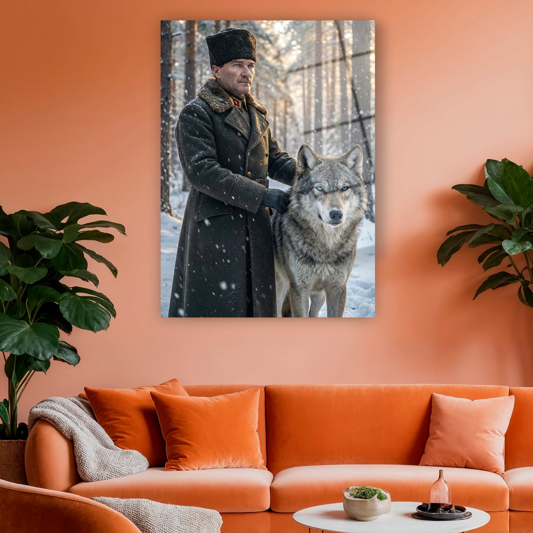 Mustafa Kemal Atatürk ve kurt temalı duvar dekoru